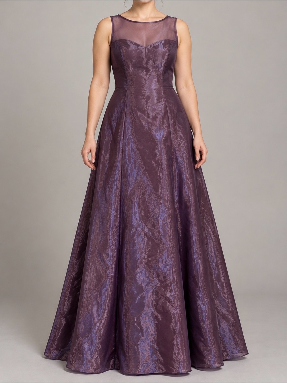 Alfred Sung Plum Iridescent Gown Detachable Back Drape Size 10 Made in Canada